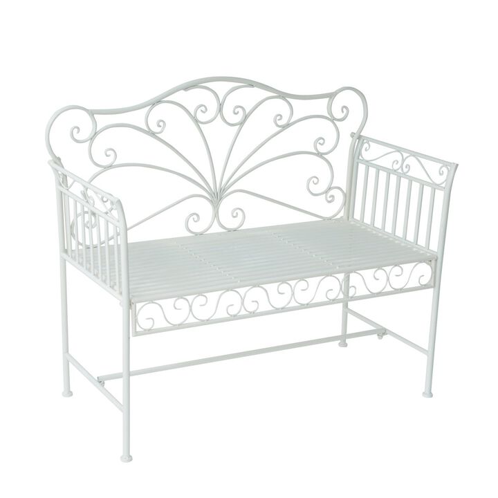 Vintage Garden Perch: 45" Cream White Cast Iron Patio Bench