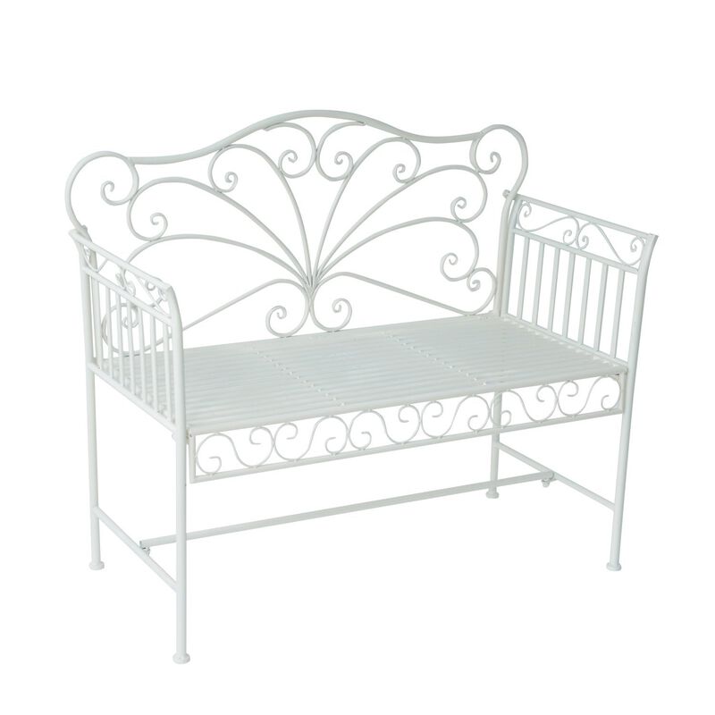 Vintage Garden Perch: 45" Cream White Cast Iron Patio Bench