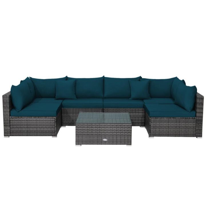 Hivvago 7 Pieces Patio Rattan Furniture Set with Sectional Sofa Cushioned