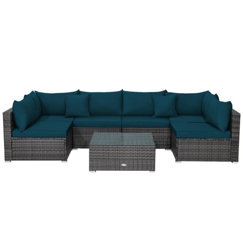 Hivvago 7 Pieces Patio Rattan Furniture Set with Sectional Sofa Cushioned