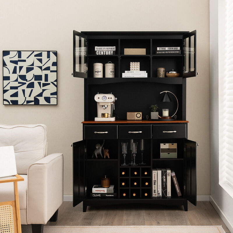 Kitchen Storage Cabinet Cupboard with Wine Rack and Drawers