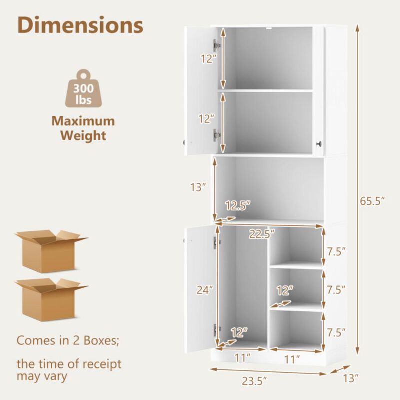 Kitchen Pantry Storage Cabinet with Microwave Stand and Open Shelves
