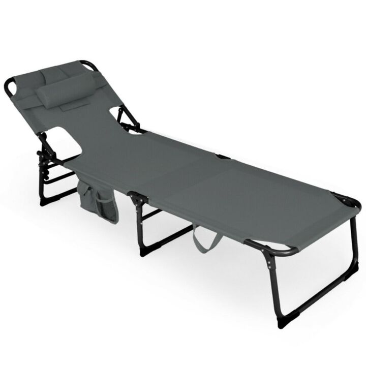 Hivvago Folding Beach Lounge Chair with Pillow for Outdoor