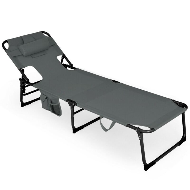 Hivvago Folding Beach Lounge Chair with Pillow for Outdoor