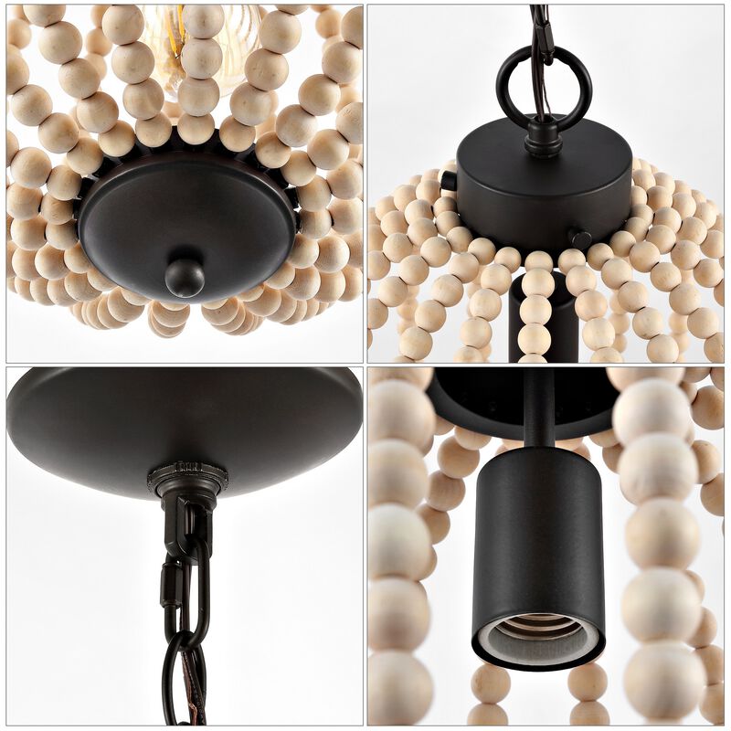 Abril 1-Light Rustic Bohemian Iron/Wood Bead LED Pendant