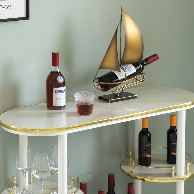 Sturdy, Portable, Easy Assembly Wooden Console Table Mini Bar Cabinet, Modern Style Multi functional from Coffee and Tea Haven, Drink Station or a Beer Island in your Kitchen, Brown