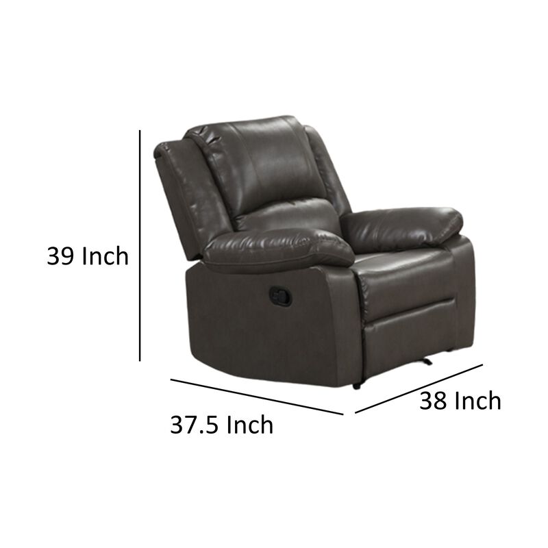 Lizzy Manual Glider Recliner Chair, Pillow Arms, Solid Wood, Gray Leather
