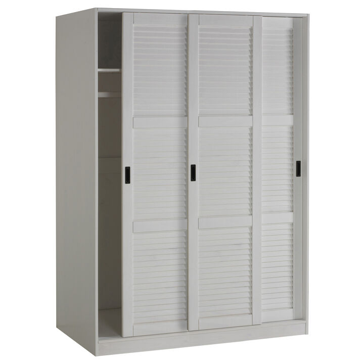 100% Solid Wood 3-Sliding Door Wardrobe with Louvered Doors