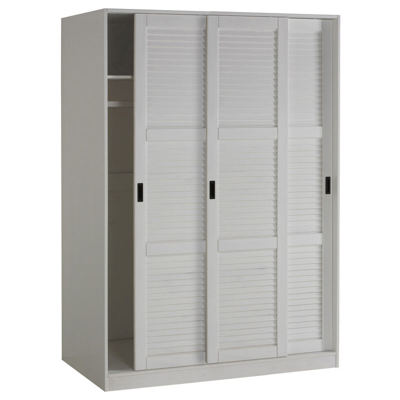 100% Solid Wood 3-Sliding Door Wardrobe with Louvered Doors