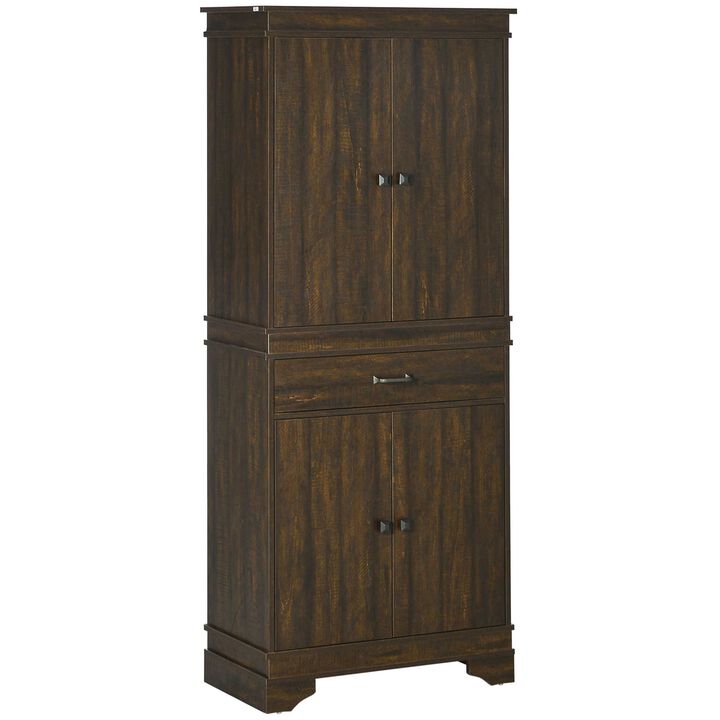 HOMCOM 72" 4-Door Kitchen Pantry with Drawer and 3 Shelves Walnut