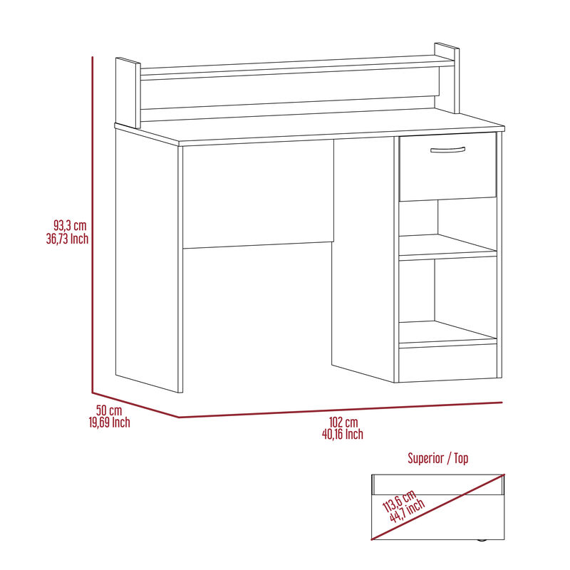 DEPOT E-SHOP Vera Computer Desk with Top Open Shelf, 1-Drawer and 2-Storage Shelves, Smokey Oak