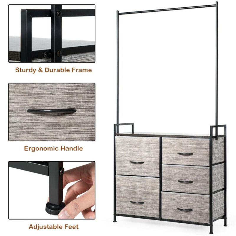 Hivvago 5 Fabric Drawers Dresser with Metal Frame and Wooden Top