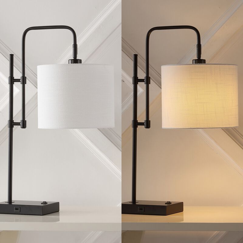 Edris Industrial Designer Metal LED Task Lamp with USB Charging Port