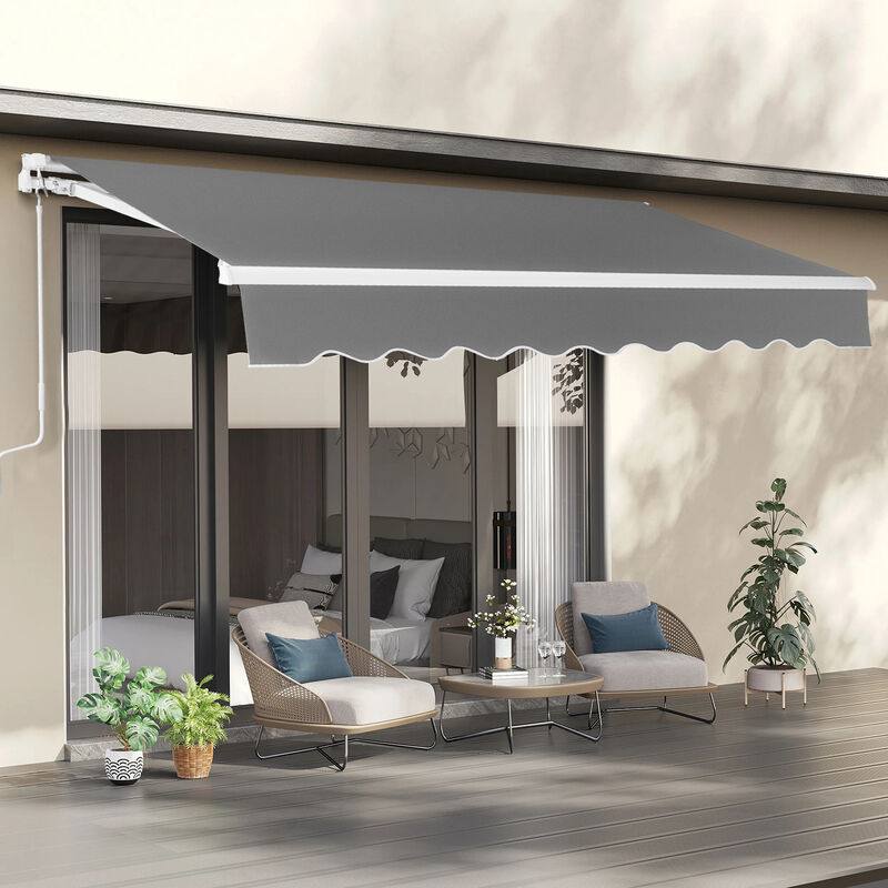 Retractable Awning with Aluminum Alloy Frame, Polyester Cloth for Outdoor Patio Protection
