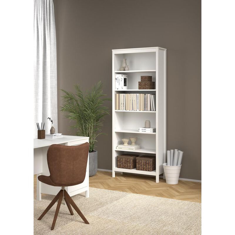 Tvilum Madrid Adjustable 6 Shelf Bookcase, Open Storage Home Office Bookshelf, White