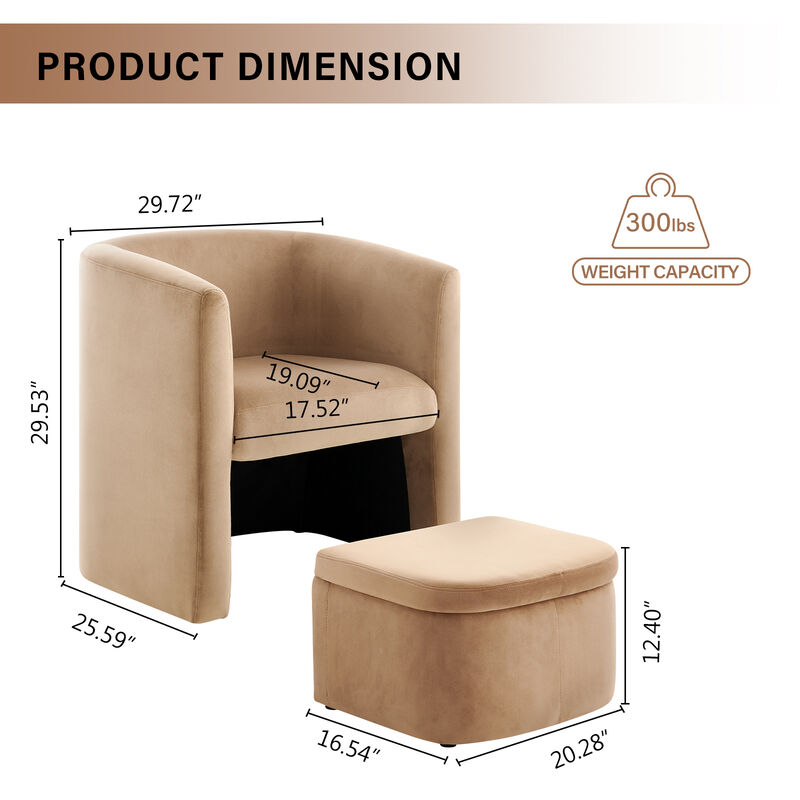 Upholstered Sherpa Barrel Chair with Storage Ottoman Set Green Color Modern Single Sofa Accent Lounge Chair