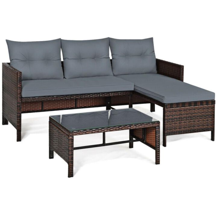 Hivvago 3 Pieces Outdoor Patio Corner Rattan Sofa Set