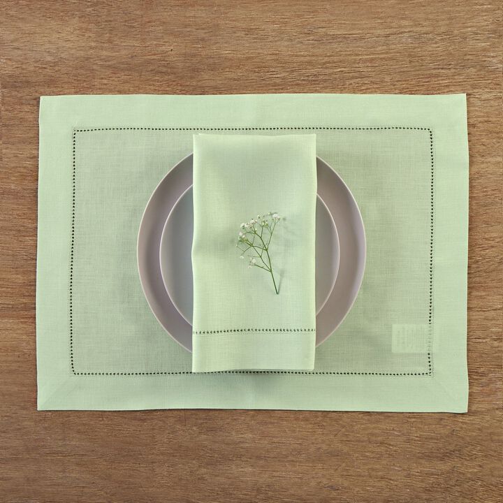 Solino Home 100% Pure Linen Placemats Set of 4 - 14 x 19 Inch | Classic Hemstitch