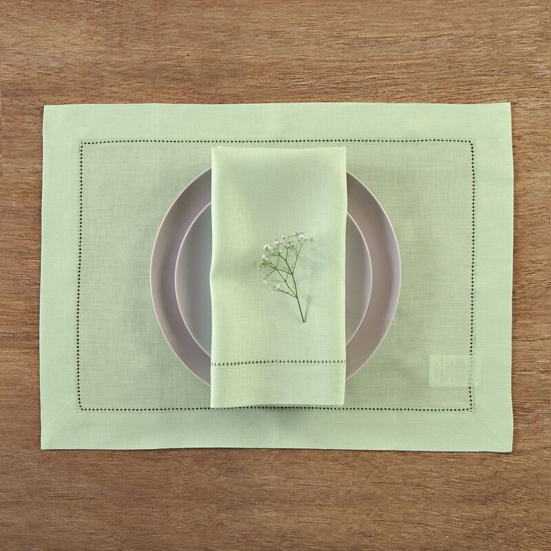 Solino Home 100% Pure Linen Placemats Set of 4 - 14 x 19 Inch | Classic Hemstitch
