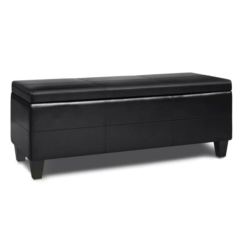 Simpli Home Afton Solid Hardwood Storage Ottoman Bench In Midnight Black