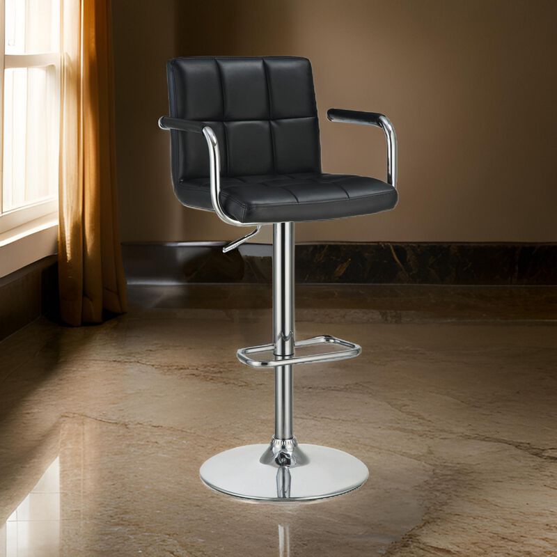 Grid Adjustable Swiveling Bar Stool, Black-Benzara