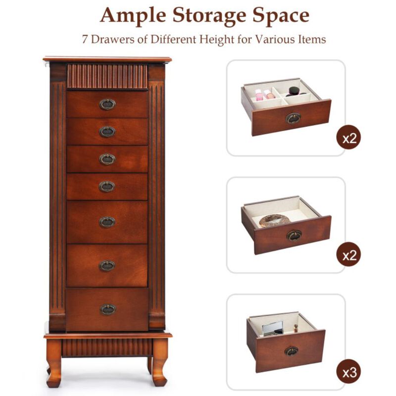 Hivvago Wooden Jewelry Armoire Cabinet Storage Chest with Drawers and Swing Doors
