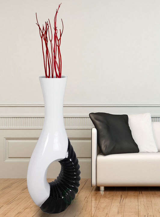 Modern Black and White Large Floor Vase - 43 Inch Tall, Contemporary Home Decor, Minimalist Design, Elegant Room Accent, Statement Piece, Sleek Floor Decoration, Fill with Dried Branches or Flowers