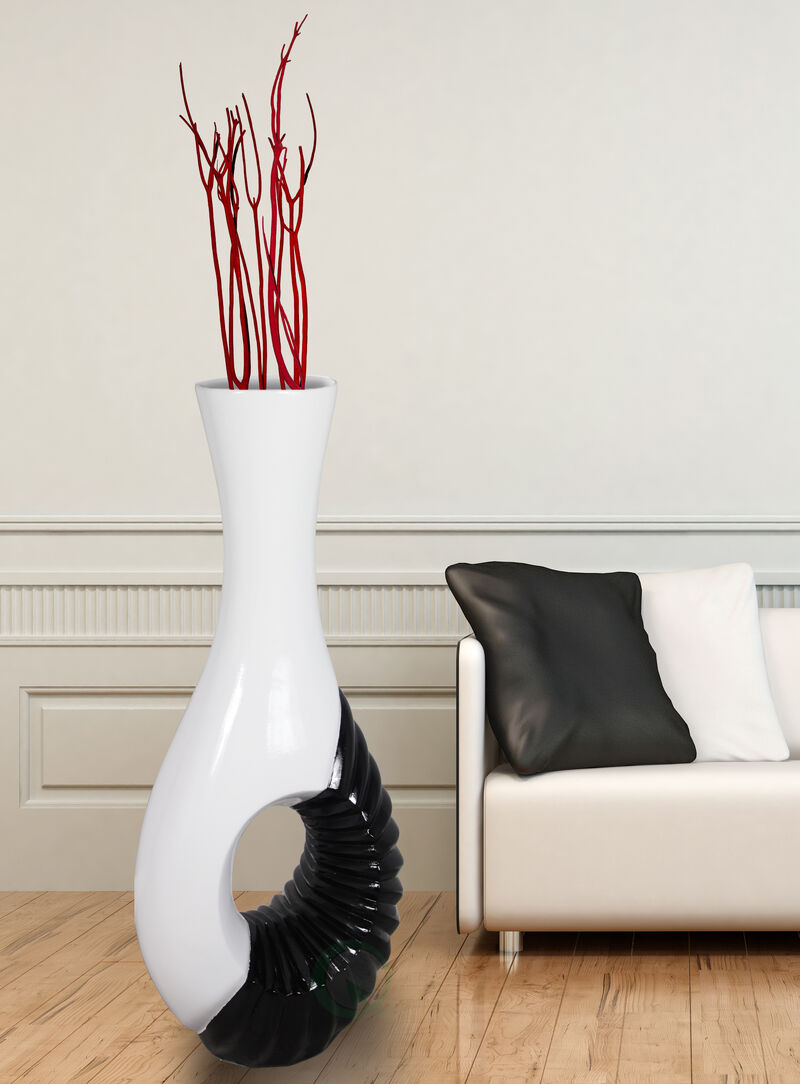 Modern Black and White Large Floor Vase - 43 Inch Tall, Contemporary Home Decor, Minimalist Design, Elegant Room Accent, Statement Piece, Sleek Floor Decoration, Fill with Dried Branches or Flowers