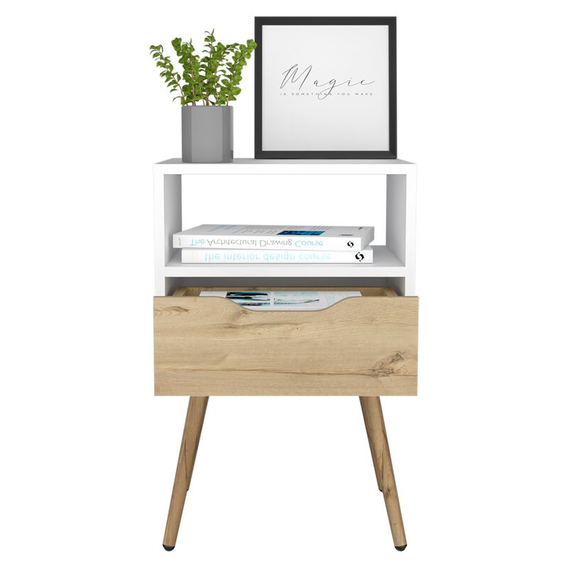 DEPOT E-SHOP Emma Nightstand, Superior Top, Four Legs, One Open Shelf, One Drawer, Dark Walnut