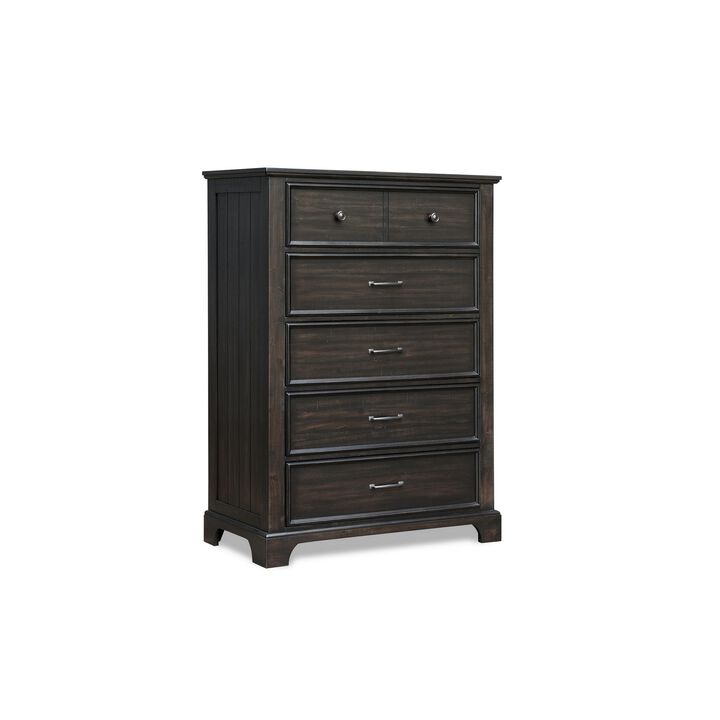 Benjara Brown Annu 56 Inch Tall Dresser, 6 Drawers, Felt and Cedar Lining, Walnut