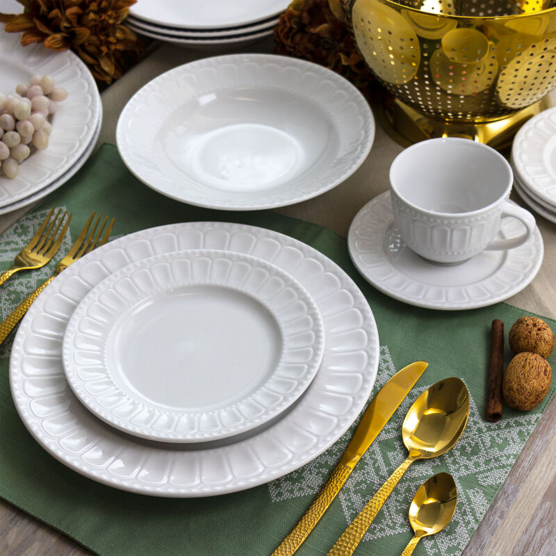 Elama Charlotte 20 Piece Porcelain Dinnerware Set in White