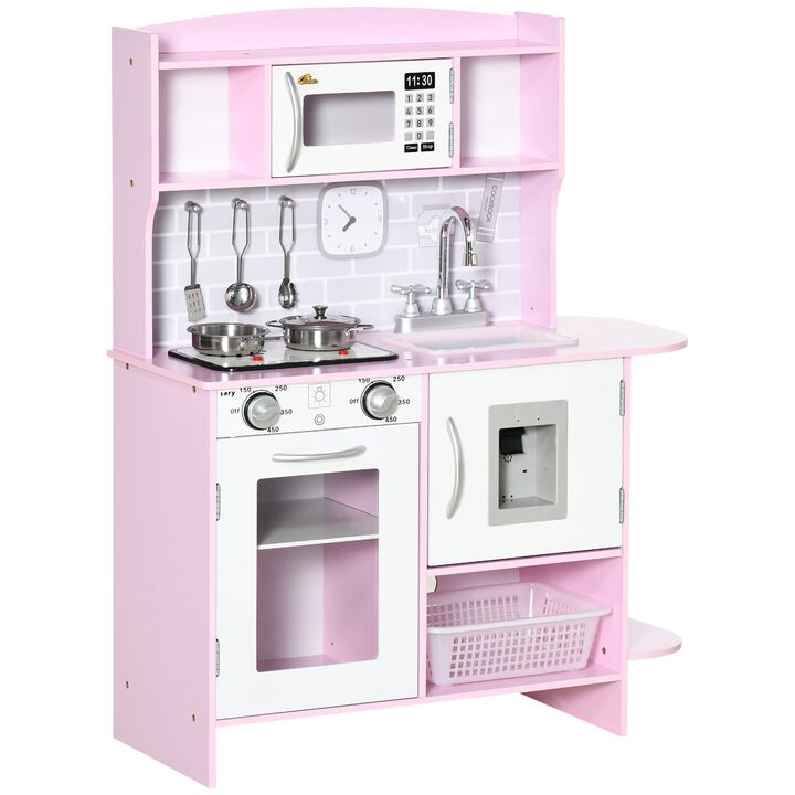 Pink Deluxe Play Kitchen: Wooden Set with Lights and Sounds