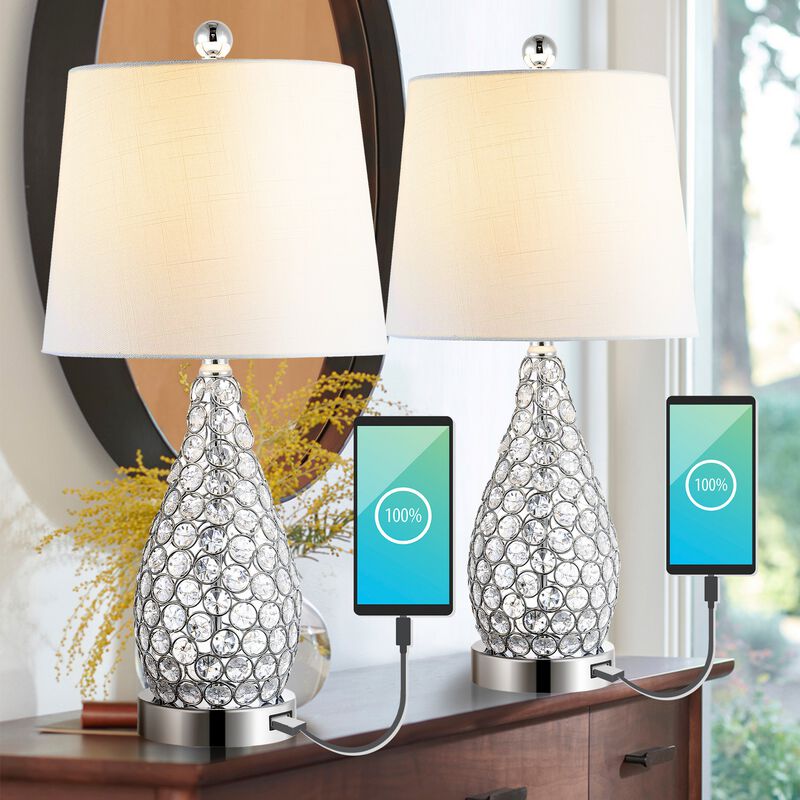 Lily Midcentury Modern Iron LED Table Lamp with USB Charging Port