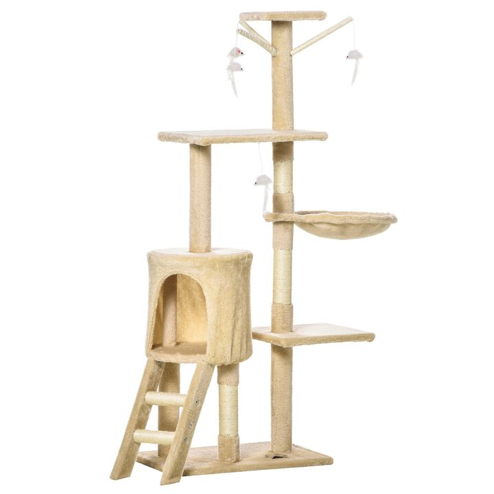 Beige Kitty Playground: 52" Multi-Level Cat Tree with Scratching Post