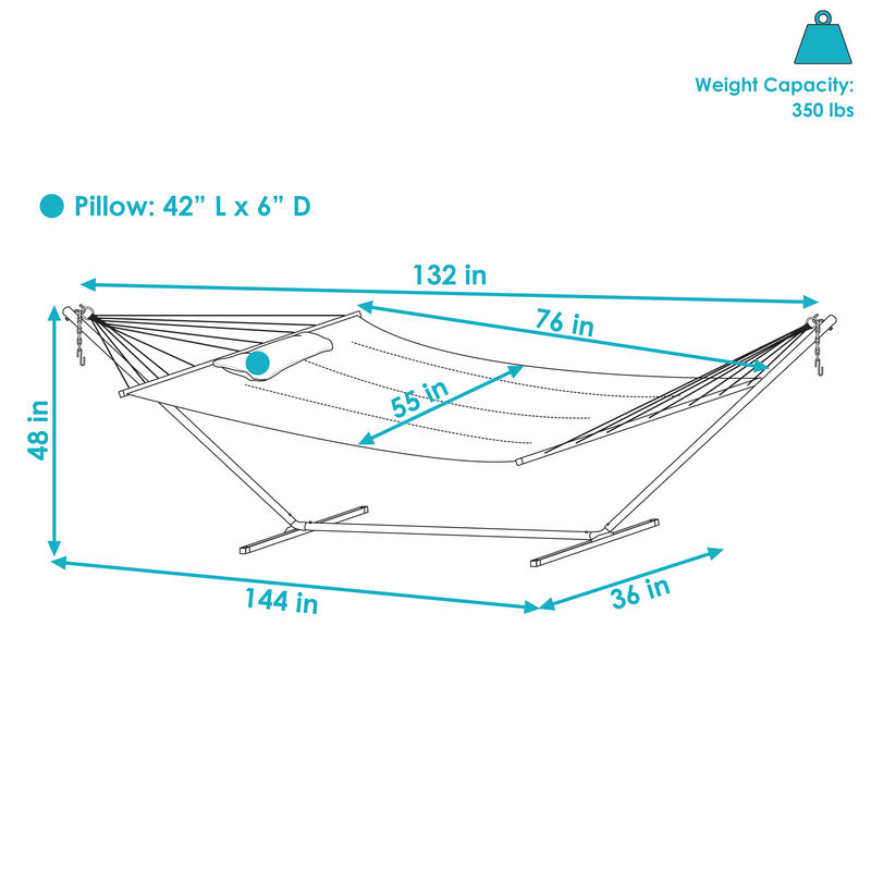 Sunnydaze 2-Person Quilted Fabric Hammock with Steel Stand - Tidal Wave