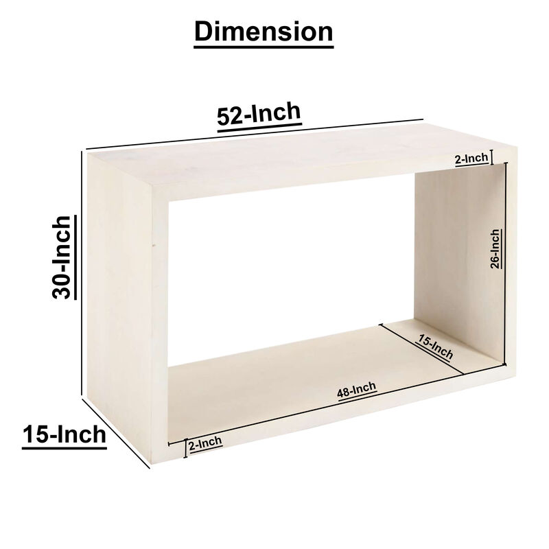 Keli 52 Inch Sofa Console Table, Mango Wood Handcrafted Open Frame, Rustic Washed White