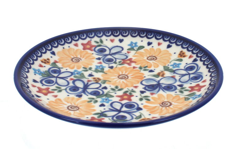 Blue Rose Polish Pottery Butterfly Dessert Plate