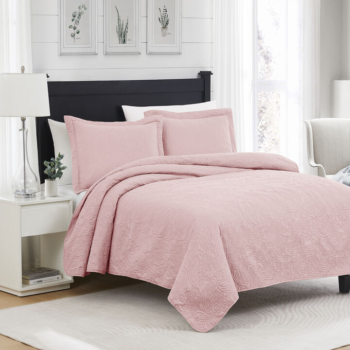 RT Designers Collection Milla 3pc Pinsonic Premium Quality All Season Quilt Set for Revitalize Bedroom King Blush