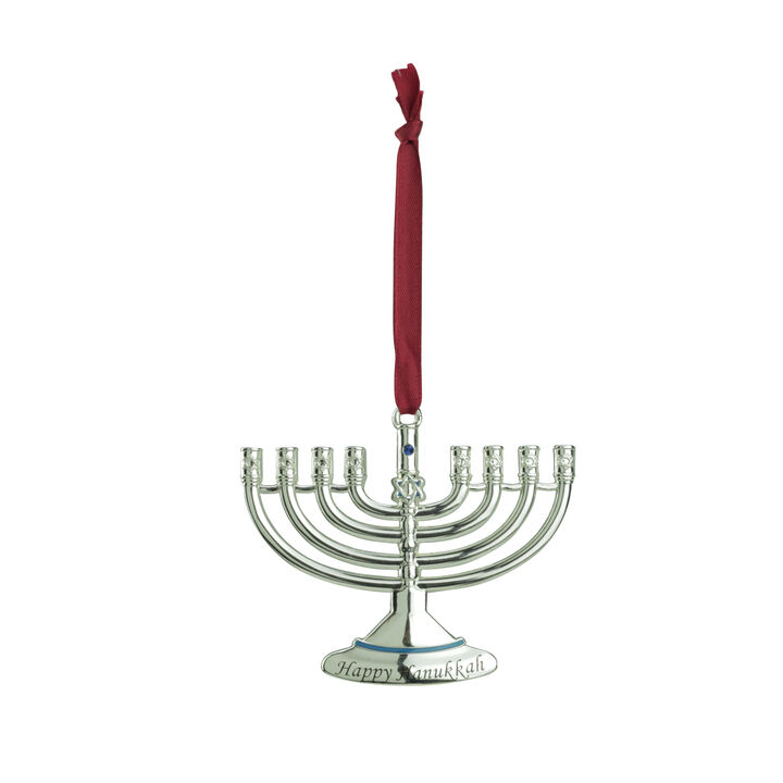 3.25" Blue and Silver Hanging Hanukkah Menorah Ornament