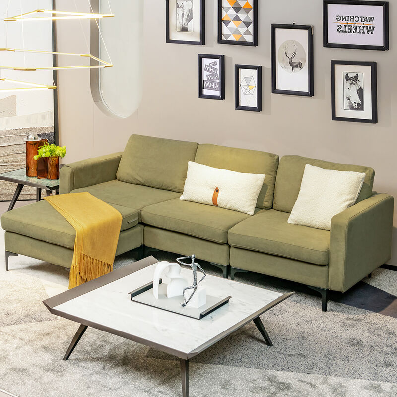 Costway Modular L-shaped 3 Seat Sectional Sofa w/ Reversible Chaise & 2 USB Ports