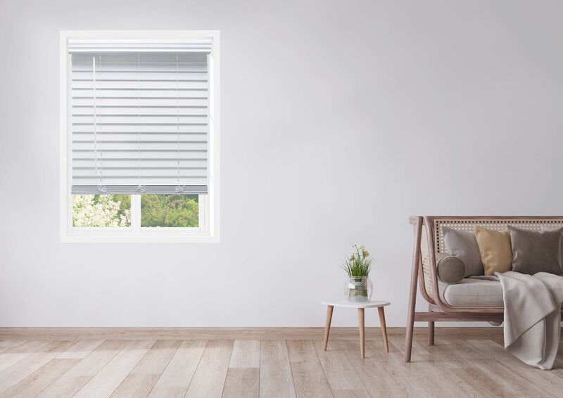 Linen Avenue Custom Cordless Faux Wood Blind White, Partial Inside Mount