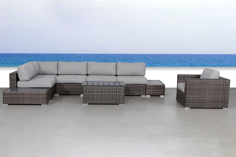 Living Source International 9-Piece Sectional Set with Cushions in Espresso