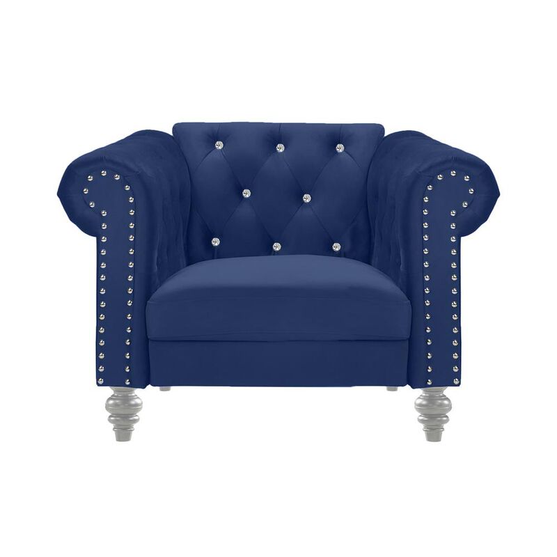 New Classic Furniture Furniture Emma Velvet Fabric Chair with Rolled Arms in Royal Blue