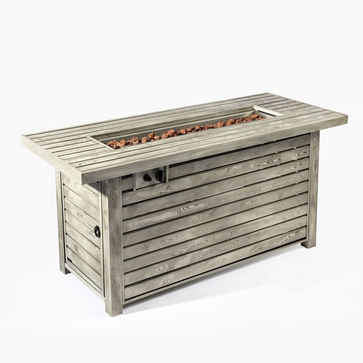 Mondawe 54 Inch Outdoor Wooden Surface Steel Fire Pit Table