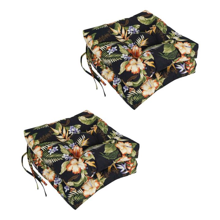Blazing Needles 16-inch Spun Polyester Patterned Outdoor Square Tufted Chair Cushions (Set of 4) 916X16SQ-T-4CH-REO-12