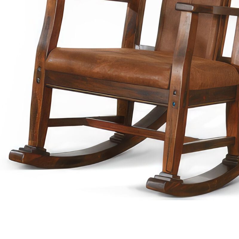 Odel Rocking Chair, Faux Leather Seat and Back, Dark Chocolate Brown - Benzara