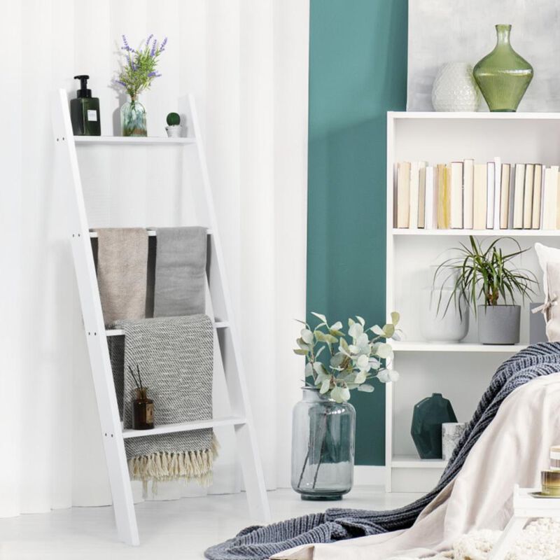 Hivvago 4-Tier Wall Leaning Ladder Shelf Stand