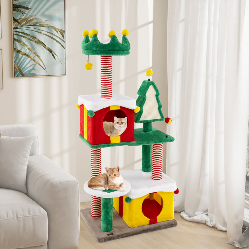 Cute Christmas Cat Tree Cat Tower for Indoor Cats with Scratching Posts and Carpet
