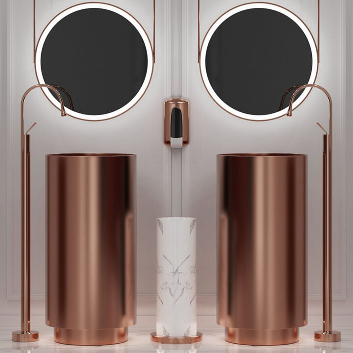 Deluxe stainless steel column basin Rose Gold
