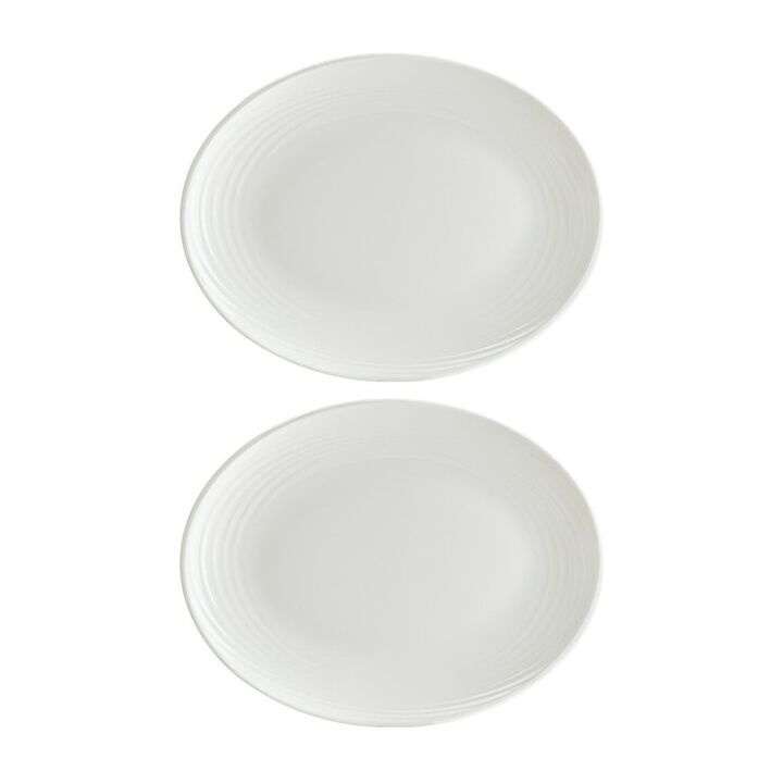 Loop 9.75" x 7.5" x h:1" Oval Warm White Porcelain Platter (Set of 2)